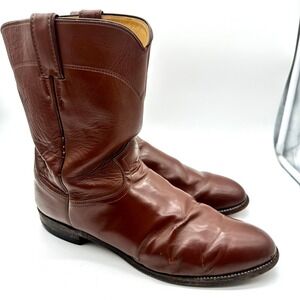 Vintage Justin Men's Chestnut Brown Leather Western Roper Boots Cowboy Boots 12D